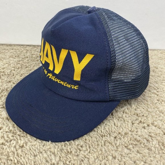 Vintage Navy “It’s an Adventure” Snapback Hat Blue Mesh Trucker Cap Broadway USA - Picture 5 of 10